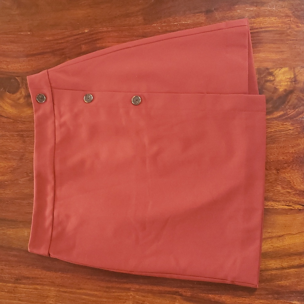 LOFT Rust Faux Wrap Skirt | Minimalist Chic Tailored | Button Front | SIZE 2 - Picture 10 of 16